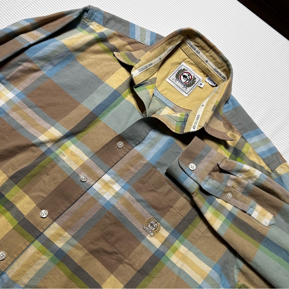 Cinch Men’s Shirt Medium Long Sleeve Button Down Miller Style‎ Tan Brown Green